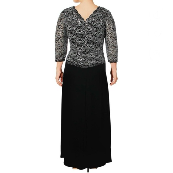 NWT Alex Evenings Black Sequin Lace Chiffon Midi Special Occasion Dress Size 16 - Picture 5 of 14